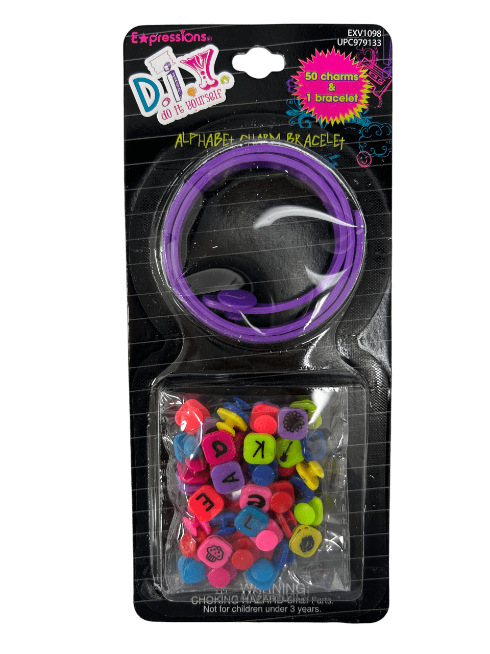 DIY Alphabet Charm Bracelet Kit, 50 Unique Charms, 1 Bracelet, Perfect for Personalizing with Names, Initials, Phrases, Ideal for Beginners, Crafters, Gifts, Creative Fun, Purple