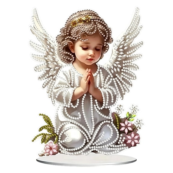 DIY Angel Diamond Art Kit for Adults, 7.8×5.98×3.15in Acrylic Tabletop Rhinestone Ornament, Double-Sided Gem Painting Craft Kit, Home Decor & Gift