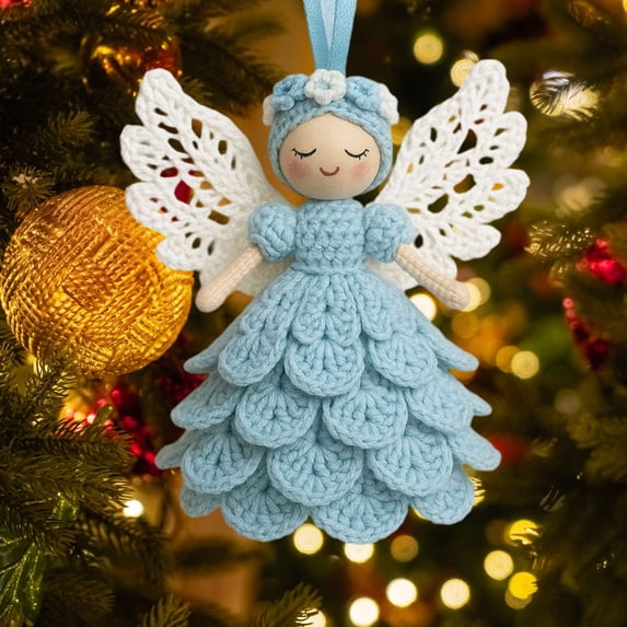 DIY Angel Ornament Crochet Kit, Handmade Yarn Craft Set for Beginners, Christmas Crochet Decorating Christmas Tree Cute Knitted Pendant Yarn Accessories, Holiday Gift