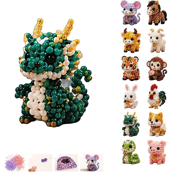 DIY Animal Beading Kit, 3D Beaded Animal Kit for Kids & Adults, Bead Embroidery Kit with All Materials Included, Creative Hobby, Thoughtful Gift for Any Occasion (Dragon)