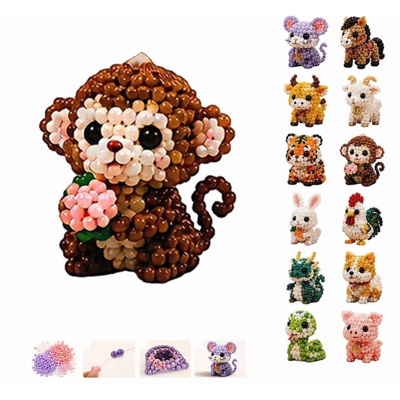 DIY Animal Beading Kit for Adults & Teens, Cute 3D Animal Bead Craft Set with Colorful Beads and Instructions, Handmade Jewelry Art Craft Kit for Creative DIY Projects - (Monkey)