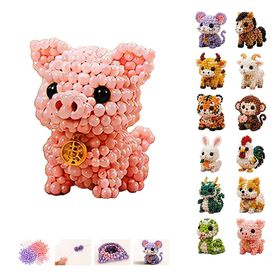 DIY Animal Beading Kit for Adults & Teens, Cute 3D Animal Bead Craft Set with Colorful Beads and Instructions, Handmade Jewelry Art Craft Kit for Creative DIY Projects - (Pig)