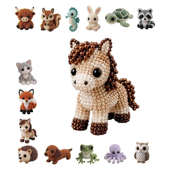 DIY Animal Beading Kit for Adults & Teens, Cute 3D Animal Bead Craft Set with Colorful Beads and Instructions, Handmade Jewelry Art Craft Kit for Creative DIY Projects(F)