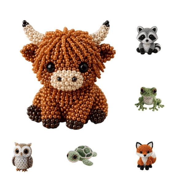 DIY Animal Beading Kit for Adults & Teens, Cute 3D Highland Cattle Bead Craft Set with Colorful Beads and Instructions, Handmade Jewelry Art Craft Kit for Creative DIY Projects