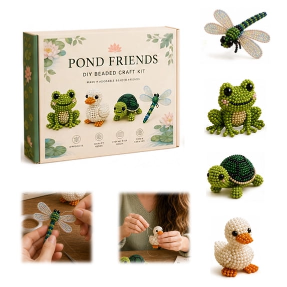 DIY Animal Beading Kit, Cute 3D Animal Bead Craft Set with Colorful Beads and Instructions, Handmade Jewelry Art Craft Kit for Creative DIY Projects for Adults & Teens(Pond Friends)