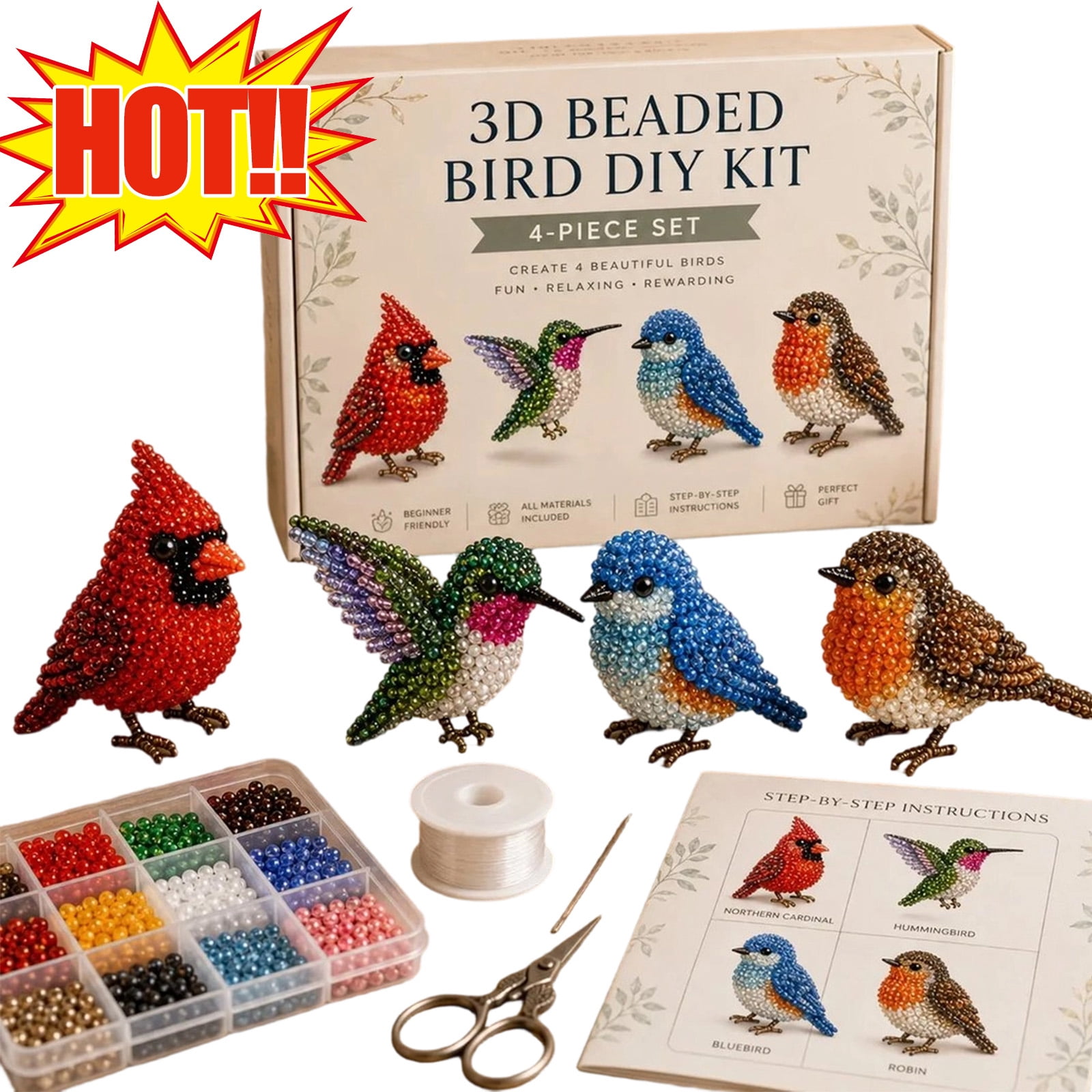 DIY Animal Beading Kit Tiny Petite 3D Sea Creature Beaded Animal Craft Set with Colorful Beads and Full-Color Instructions Handmade Creative Jewelry Beadwork Embroidery Art Projects for Teens,A