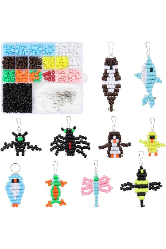 DIY Animal Keychain Making Kit Including Resin & Plastic Bead Iron Keychain Clasp Findings & Split Key Rings Mixed Color 550Pcs/box