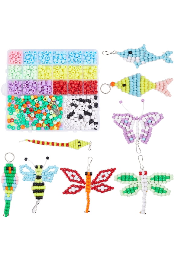 DIY Animal Keychain Making Kit Including Resin Plastic Bead Iron Keychain Clasp Findings Split Key Rings Mixed Color 713Pcs/box