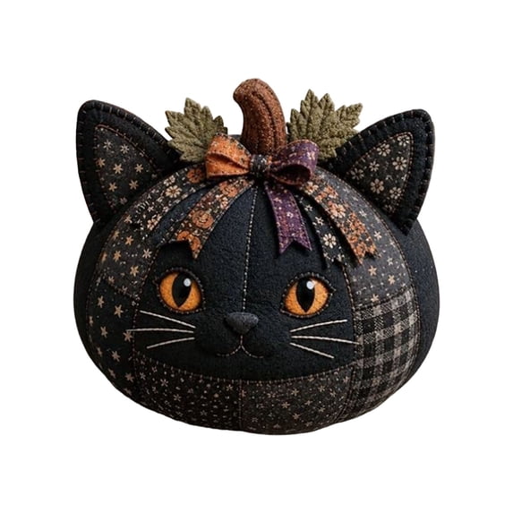 DIY Animal Pumpkin Sewing Kit, Handmade Fall Craft Set for Adults and Beginners, Halloween Thanksgiving Tabletop Home Decoration (Black Cat)