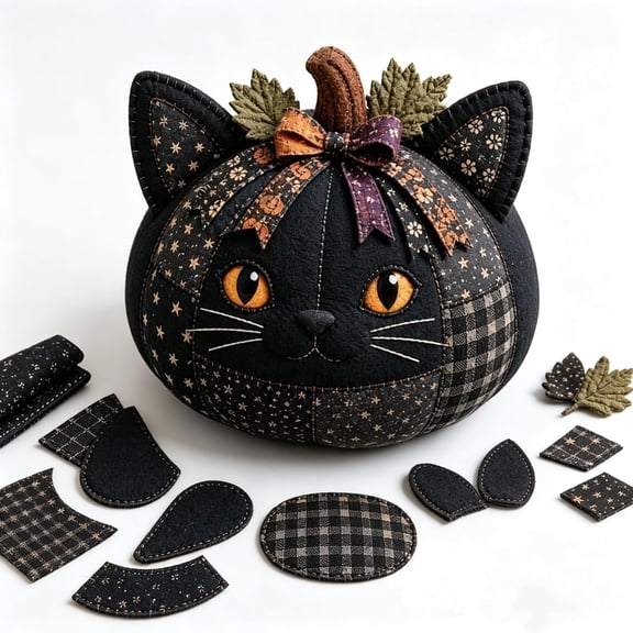 DIY Animal Pumpkin Sewing Kit, Harvest Fabric Patchwork Craft Set, Includes Pre-Cut Pieces and Instructions, Perfect Halloween Autumn Thanksgiving Home Ornament for Adults Beginners(RL)
