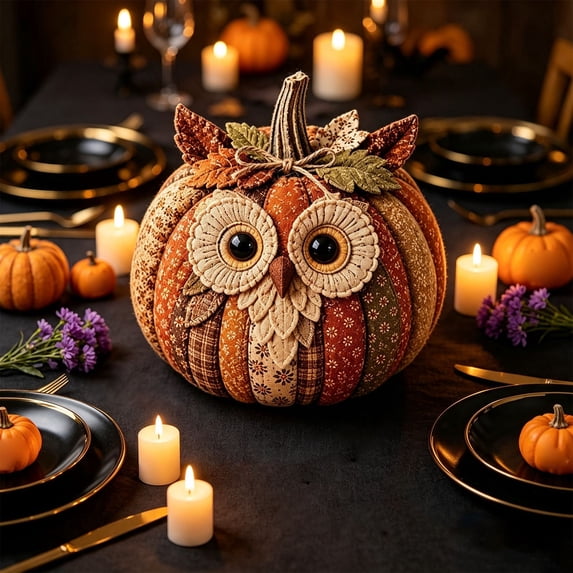 DIY Animal Pumpkin Sewing Kit, Owl Theme, DIY Halloween Fabric Sewing Set with Pre-Cut Pieces and Instructions, for Adults Beginners, Festive Home Decor and Handmade Gift, 7.87x1.18 Inch