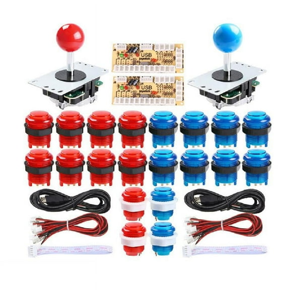DIY Arcade Game Control Board Kit 2 Players Joystick Game Kits with 20 LED Arcade Buttons 2 Zero Delay USB Encoder