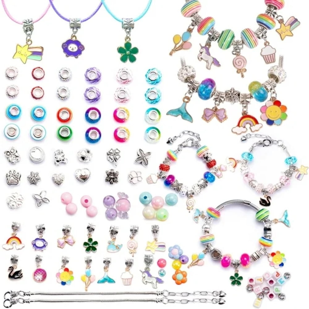ZIOBLW GLUAAE 198 Pcs DIY Charm Bracelet Making Kit for Girls Age 8-12 - Jewelry Craft Beads Set for Bracelets & Necklace Making, Creative Arts and Crafts Gift for Teen Girls