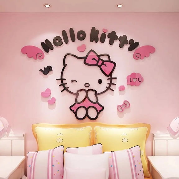 DIY Assemble Cartoon Hallo Kitty Wall Sticker Acrylic Crystal 3D Kitty Cat Wall Sticker Bedroom Home Decor