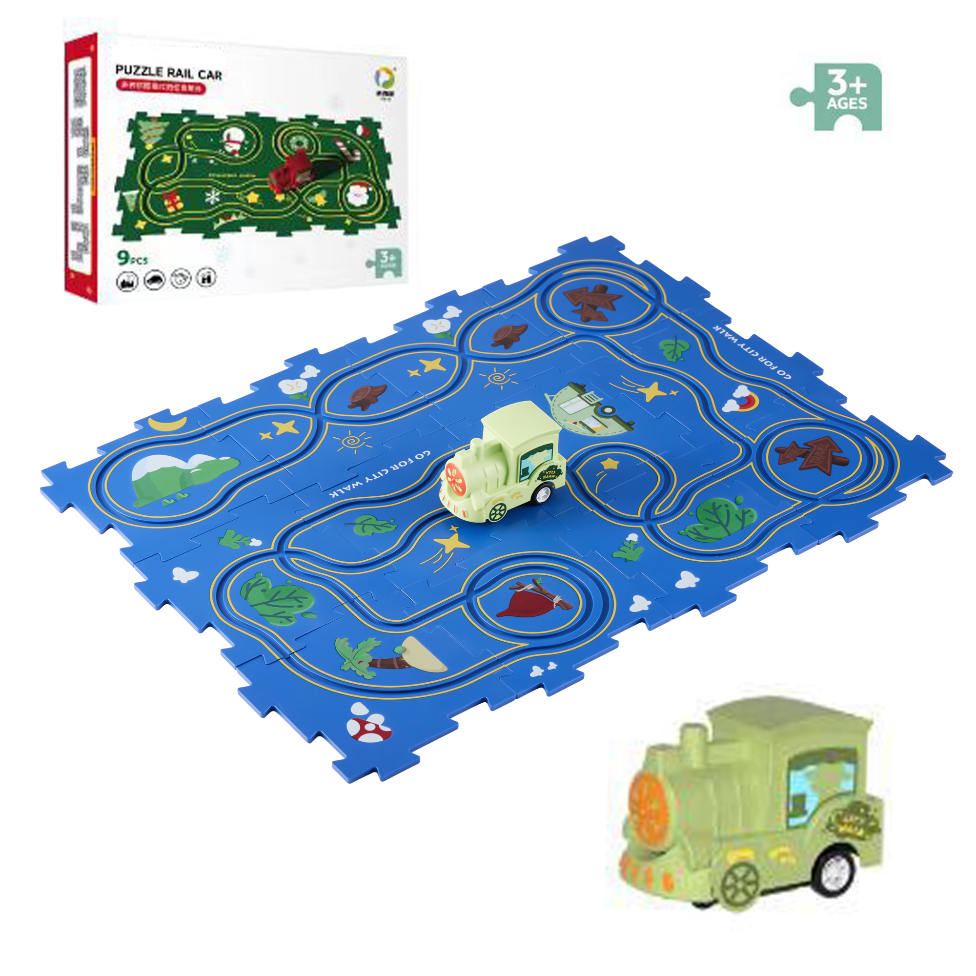 DIY Assembling Electric Trolley, Toddler Puzzle Track Play Set with Vehicles, BatteryOperated