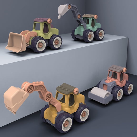 DIY Assembly Construction Vehicle Set - Educational Excavator Toy for Kids Aged 3 and Up, 4 PCS Toy Construction Vehicles, Assorted Trucks Mini Car Toy