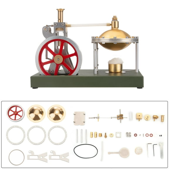 DIY Assembly Steam Engine Model Kit that Runs, Retro Vertical Steam Engine Model with Spherical Boiler Support and Additional Load, Gift for Enthusiast