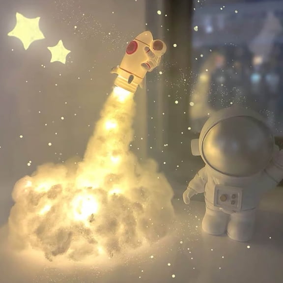 DIY Astronaut Nightlight Cluster, Rocket Lift Off Table Nightlight for Bedroom, Space-Themed Decor, and Kids Room Ambiance Lighting (Alternate Style)