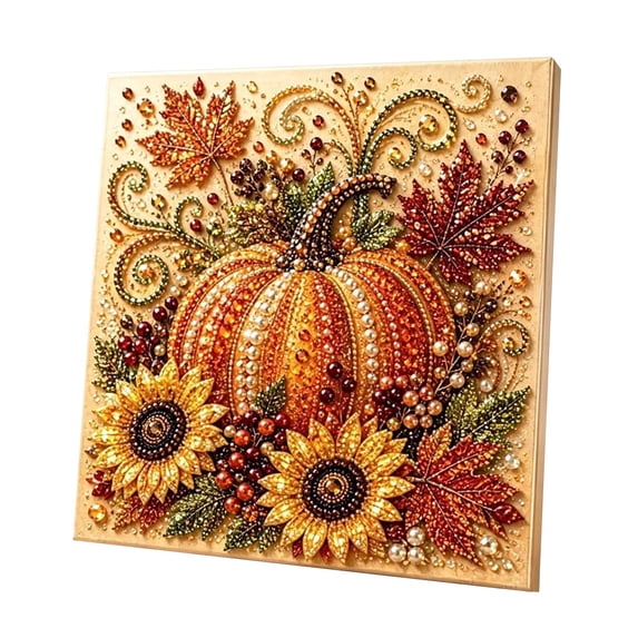 DIY Autumn Harvest Pumpkin Pearl Diamond Art Kit, 3D Pearl Diamond Art for Adults, Autumn Pearl Painting Kit with Beads and Canvas, Fall Home Wall Decor Craft Gift,G