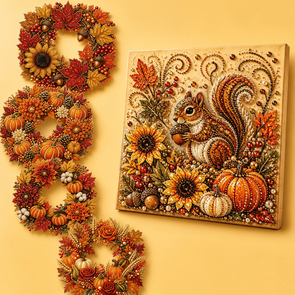 DIY Autumn Harvest Pumpkin Pearl Diamond Art Kit, Fall 3D Diamond Painting Craft Kit for Adults Beginners and Home Decor