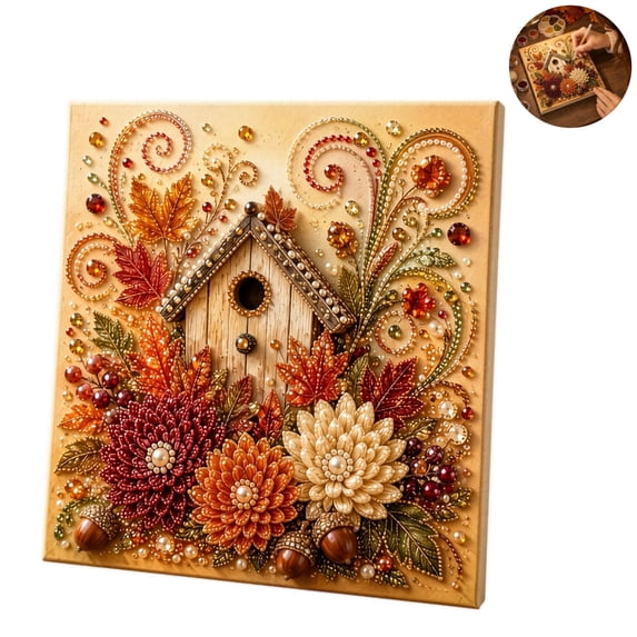 DIY Autumn Pearl Diamond Painting Kit, Fall Harvest Crystal Bead Art Craft Set, Farmhouse Fall Wall Decor for Thanksgiving Handmade Gift