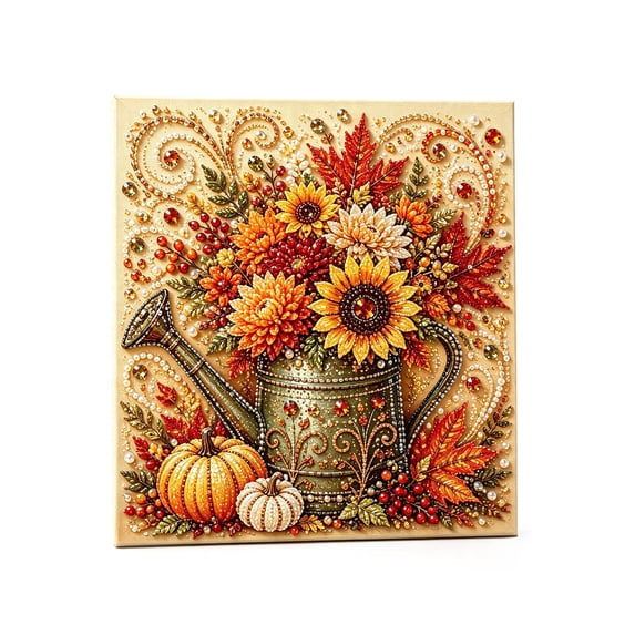 DIY Autumn Pearl Painting Kit, 8"x8" Fall Diamond Art Pumpkins Bead Crafts Home Decor for Adults, 3D Sparkling Sunflowers Animals Artwork with Frame Seasonal Wall Art Beginner DIY Party