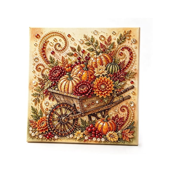 DIY Autumn Pearl Painting Kit, 8"x8" Fall Diamond Art Pumpkins Bead Crafts Home Decor for Adults, 3D Sparkling Sunflowers Animals Artwork with Frame Seasonal Wall Art Beginner DIY Party