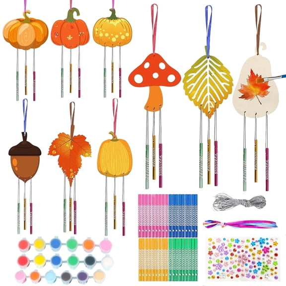 DIY Autumn Suncatchers & Wind Chimes Kit, Creative Window Art Projects, Bulk Painting Craft Kits