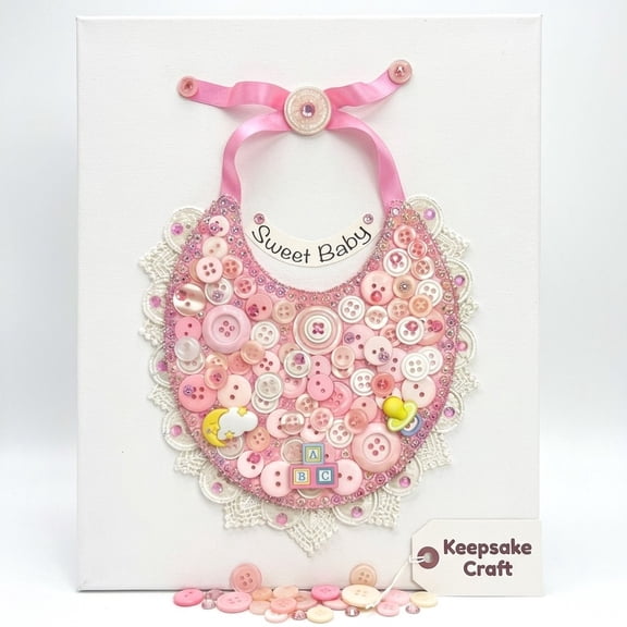 DIY Baby Bib Button Art Kit, Nursery Wall Decor, Keepsake Craft for New Mom