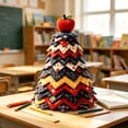 thumbnail image 1 of DIY Back to School Quilted Fabric Tree Kit Vintage School Tabletop Tree Craft Set with Red Apple Topper Holiday Chalkboard Patchwork Pattern Handmade Desk Art Ornament, 1 of 6
