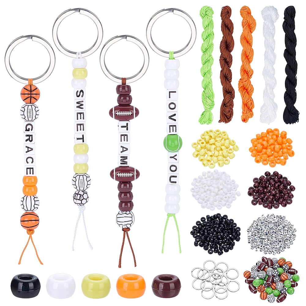 DIY Ball Keychain Making Kits including 304 Stainless Steel Split Key Rings Nylon Thread Acrylic Beads Plastic Beads & Glass Seed Beads Mixed Color