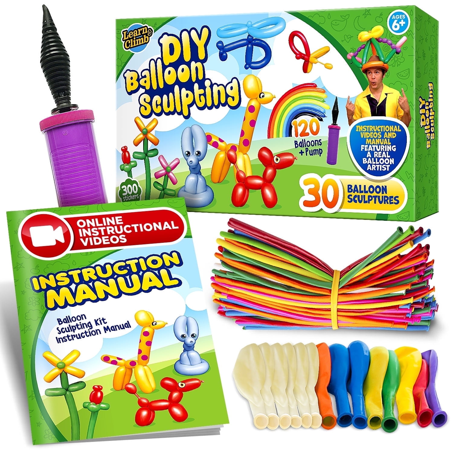 learn-and-climb-diy-balloon-animal-kit-100-balloons-pump-and-manual
