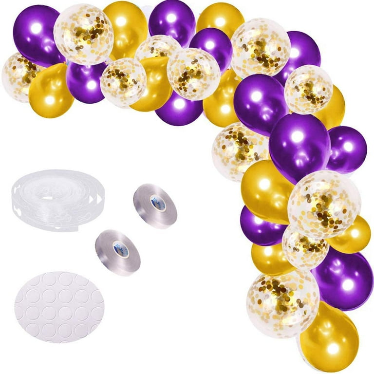DIY Balloon Arch Garland Kit, 121Pcs 18inch Gold and Purple Party Balloons  12inch Gold Confetti Balloons Latex Balloons with Balloon Accessories for