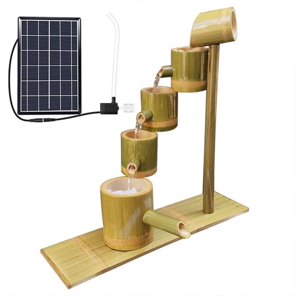 DIY Bamboo Fountain Kit with Solar Panel, Split-Resistant Bamboo with Pump, Solar Powered Bird Bath Fountain Pump, for Pond, Pool, Garden, Fish Tank, Aquarium