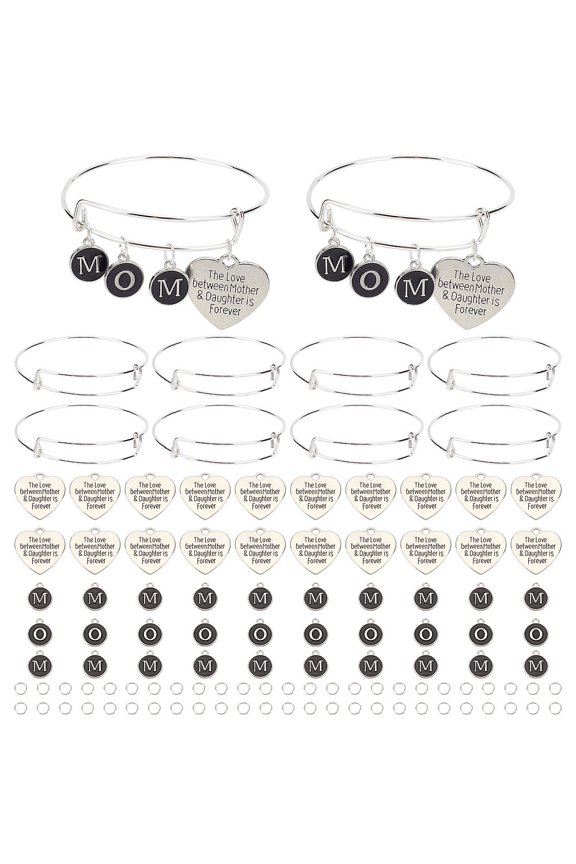DIY Bangle Making Kits Including 40Pcs Enamel Quote Pendants 10Pcs Adjustable Iron Expandable Bangle Making 50Pcs Iron Open Jump Rings