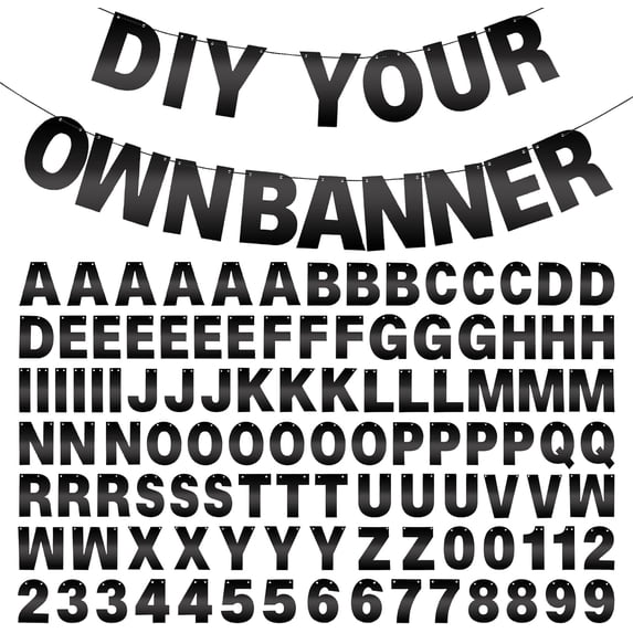 DIY Banner Kit with Letters Bright Black Customizable Birthday Banners ...