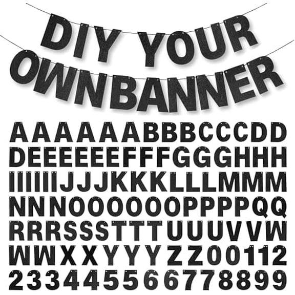 DIY Banner Kit with Letters Glitter Banner Letters Black Customizable Birthday Banners Graduation Banner Custom Party Hanging Banner for Graduation Wedding Party Baby Shower Decoration(Black)
