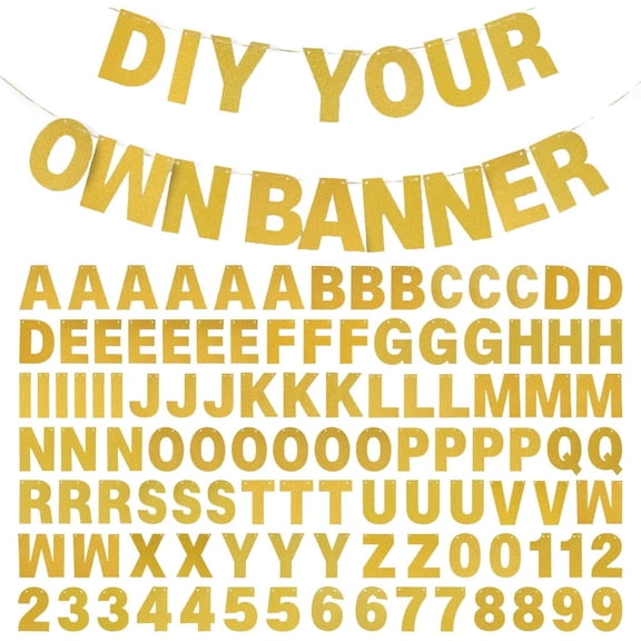 DIY Banner Kit with Letters Glitter Banner Letters Gold Customizable Birthday Banners Graduation Banner Custom Party Hanging Banner for Graduation Wedding Party Baby Shower Decoration (Gold)