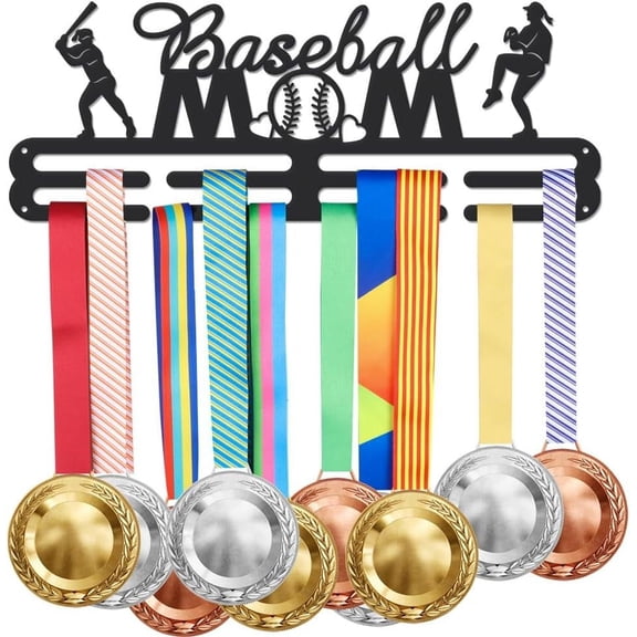 Baseball Medal Holder Femal Baseball Medal Display Metal Wall Mount Lanyard Ribbon Display Holder Rack Easy Hanging Hooks for 40+ Medals Gift for Mom Femal Athletes DIY