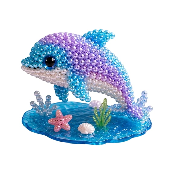 DIY Bead Art Craft Kit Dolphin Figure Set for Teens and Adults Hand Assembly Desktop Ornament Making Project with Base