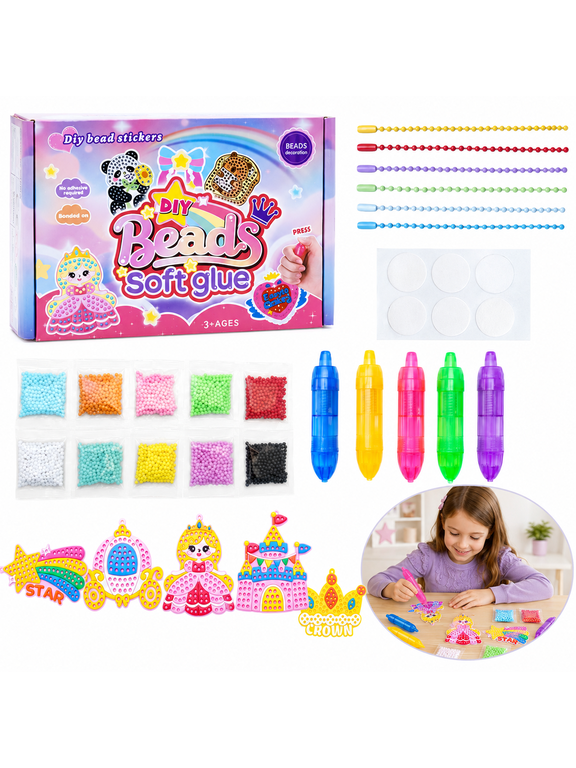 DIY Bead Art & Mosaic Craft Kit, 5 Templates with 1200+ Beads, 5 Bead Pens, Keychain & Sticker Craft Activity, Ages 3+, Capybara