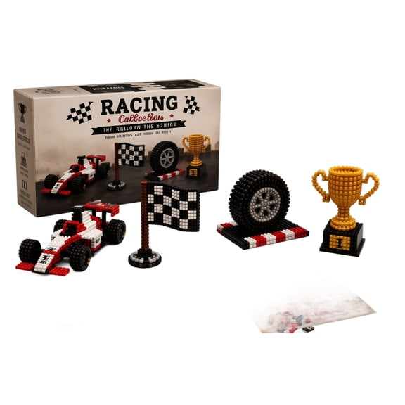 DIY Bead Craft Kit Racing Car Building Blocks Set with Trophy Tire and Flag for Creative Assembly and Educational Activities
