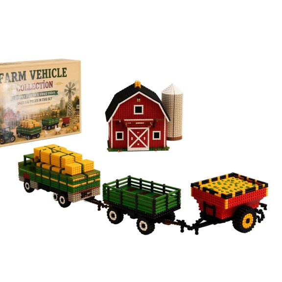 DIY Bead Craft Set Farm Vehicle Collection Building Kit with Barn Silo and Trailer Blocks for Creative Assembly Projects