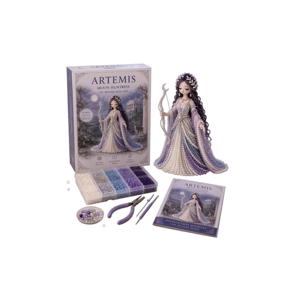 DIY Bead Figure Kit Moon Inspired Goddess Craft Set with Beads Tools Instruction Booklet and Display Model Project