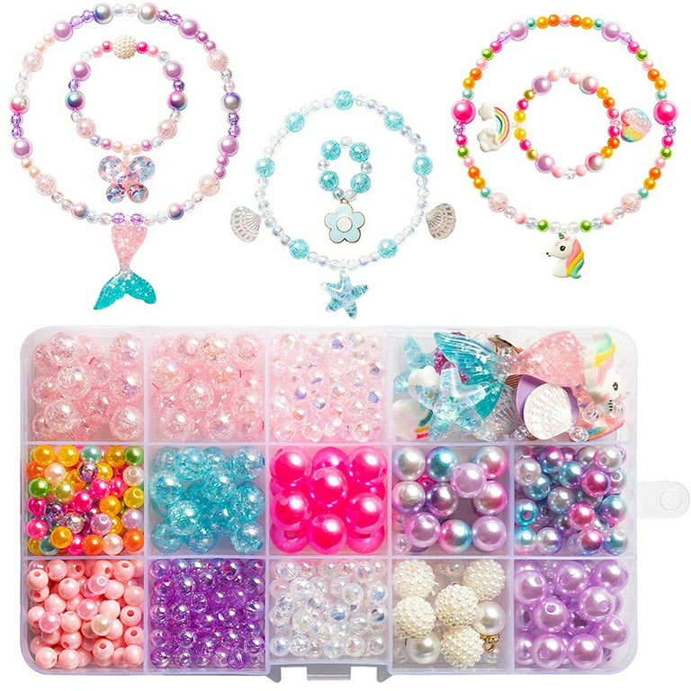 DIY Bead Jewelry Making Kit for Kids Girls Jewelry Making Kit for Girls  with Mermaid Starfish Shell Unicorn Creativity Beading Kits 