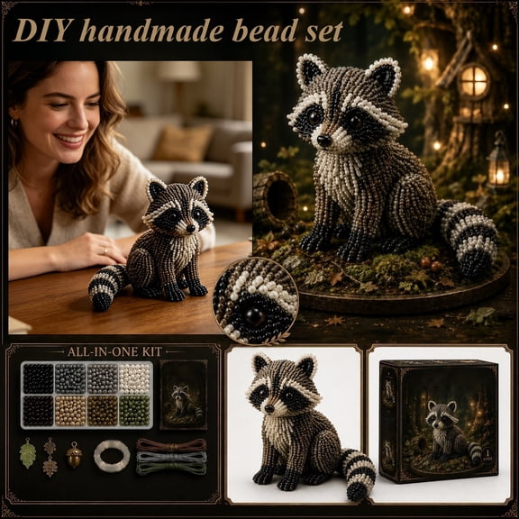 DIY Bead Kit, 3D Raccoon Handmade Craft, All-in-One Supplies Including 1 Set of Beads 1 Cord 1 Tool 1 Instruction Manual, for Adults Teens DIY Art Making Home Decor Unique Handcrafted Gift