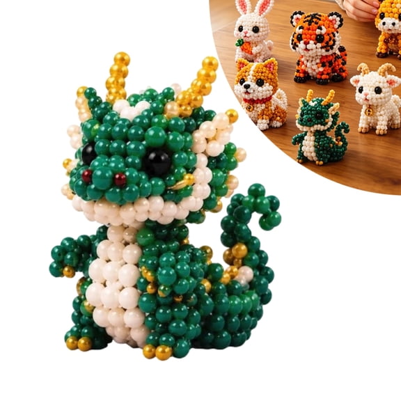 DIY Bead Kit, Relaxing 3D Beaded Dragon Craft Set, Stress Relief Handmade Project for Adults, Cute Fantasy Decor