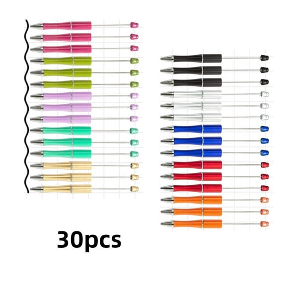 DIY Bead Pen Set 30Pcs, 1.0mm Black Ink Ballpoint Pens with Multi-Color Bodies for Customization