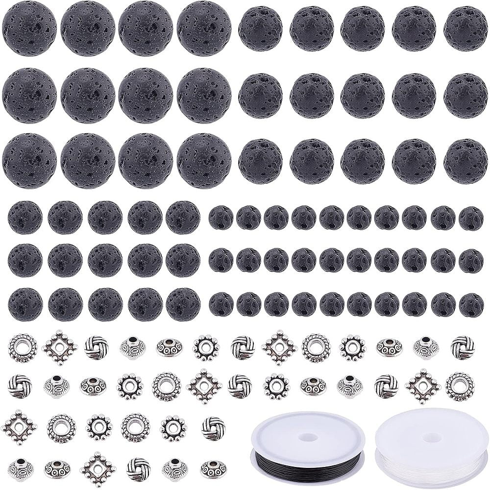 DIY Bead Stretch Bracelets Making Kits Including Natural Lava Rock Round Beads Tibetan Style Alloy Spacer Beads and Elastic Thread