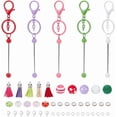 thumbnail image 1 of DIY Beadable Keychain Bar Making Kit Including Brass Blank Bar Beadable Keychain Acrylic & Resin & Plastic Pearl Beads Faux Suede Tassel Pendant Decorations Mixed Color 124Pcs/box, 1 of 6